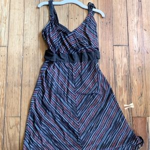 Smartwool M tie back a-line dress, gray blue coral stripe, see notes on color